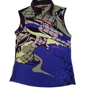 Jamie Sadock Womens Lightweight Golf Polo Sleeveless Top Multicolor Size Small